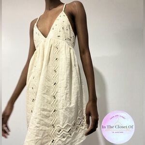 NWT ZARA Studded V-Neck Mini Dress in Ecru